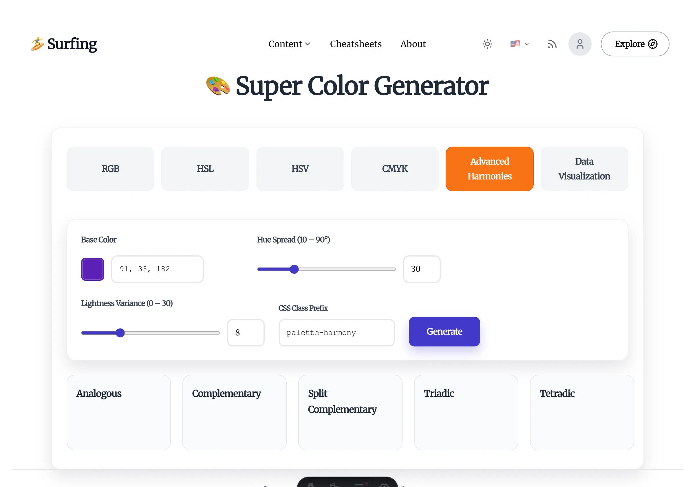 Surfing Super Color Generator – Harmony panel